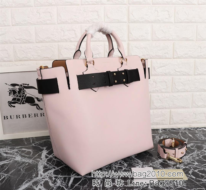 BURBERRY巴寶莉 大號 雙色皮革 敞口式托特包款「The Belt 貝爾特包「Burberry」字母壓花徽標 可手提斜背  Bhq1107